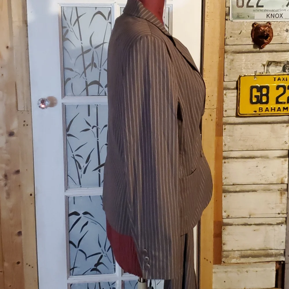 Talbots Pant Suit Tweed Pinstriped Blazer Flat front pants Size 12 Womans - Picture 4 of 8